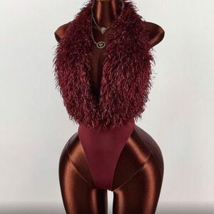 Elegant Burgundy Faux Fur Women's Top
